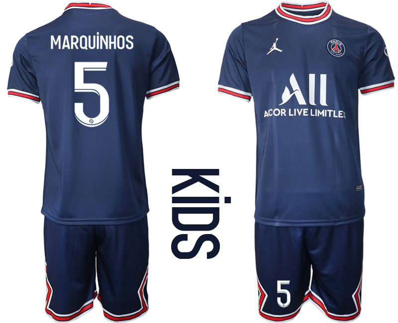 Youth 2021-2022 Club Paris St German home blue #5 Soccer Jersey->paris st german jersey->Soccer Club Jersey